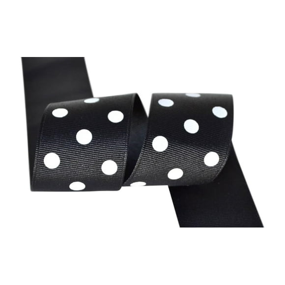 Ribbon Bazaar Pois Gros-Grain - Noir 3/8 Pouces 25 Verges