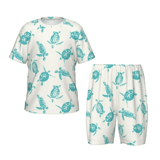 Balery Turtle Conjunto de Pijama Infantil de Manga Corta con Estampado – Ropa de Dormir de Algodón Suave-Small