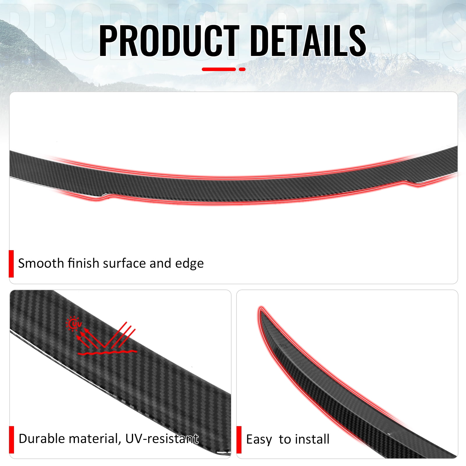 Ikon Motorsports Trunk Spoiler Fits 2026 Tesla Model Y Juniper, V Style Carbon Fiber Print ABS Plastic Add-on Rear Trunk Lid Spoiler Wing Lip