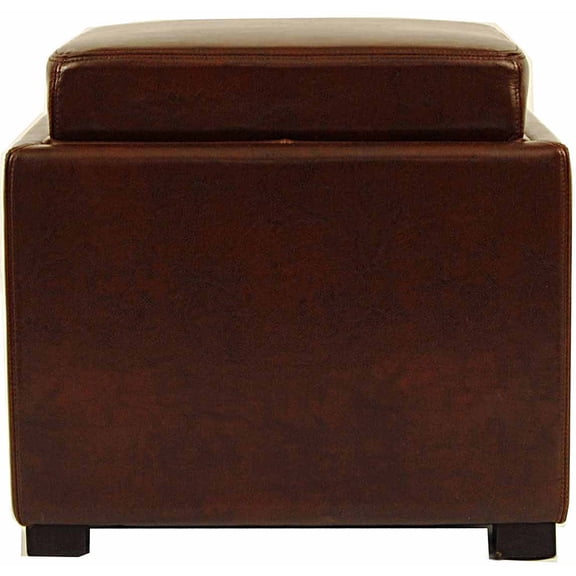 SAFAVIEH Bobbi Modern Glam Single Upholstered Tray Storage Ottoman, Cordovan