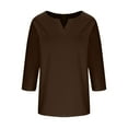 thumbnail image 5 of ZQUUVOU Women's Solid Color 3/4 Sleeve V-Neck Pullover Casual Tops(Coffee,M), 5 of 6