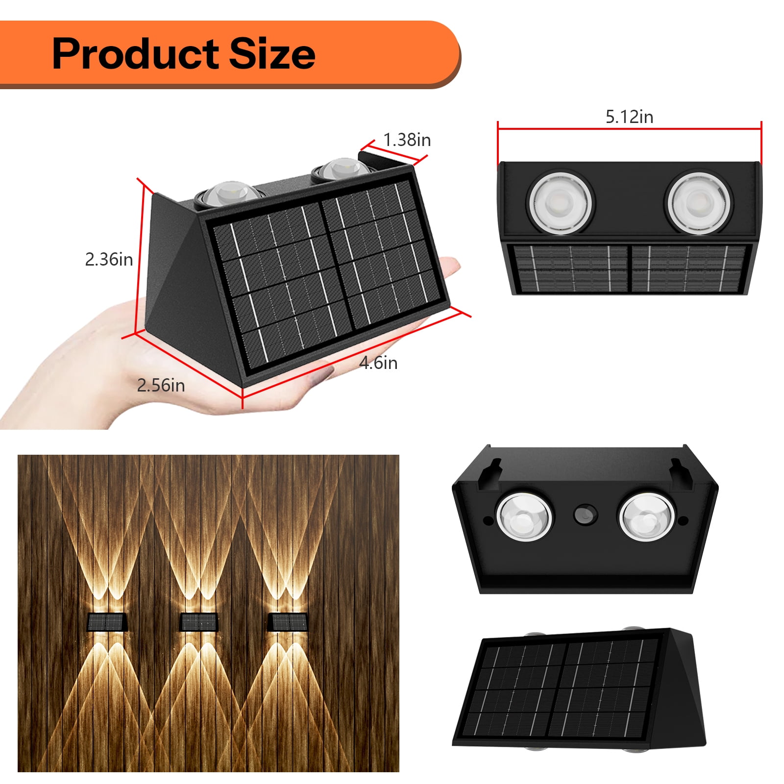 Involux Solar Wall Mounted Lights, Up & Down LED Fence Lighting, 50LM/25LM 3000K/6500K 4 Modes, Outdoor IP65 Waterproof, Screw/Adhesive Mount for Garden Path Deck Yard 8-Pack IL0908-08