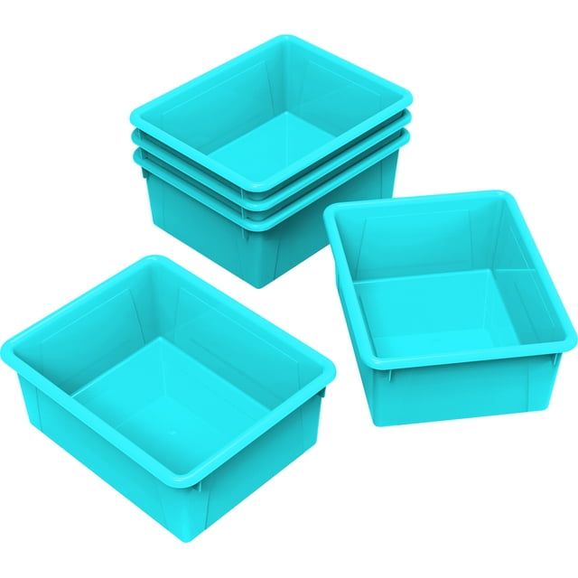 Storex Deep Storage Tray, Letter Size, 10 x 13 x 5 Inches, Teal, 5-Pack