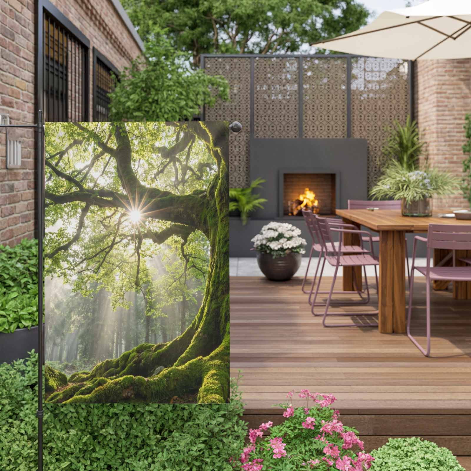 Green Canopy House Flag 28 x 40 Inches, Country Rustic Green Forest Tree Leaf Sunshine Landscape Weather Proof Outdoor Patio Flags Double Sided Small House Decoration for Yard Lawn Outside Home