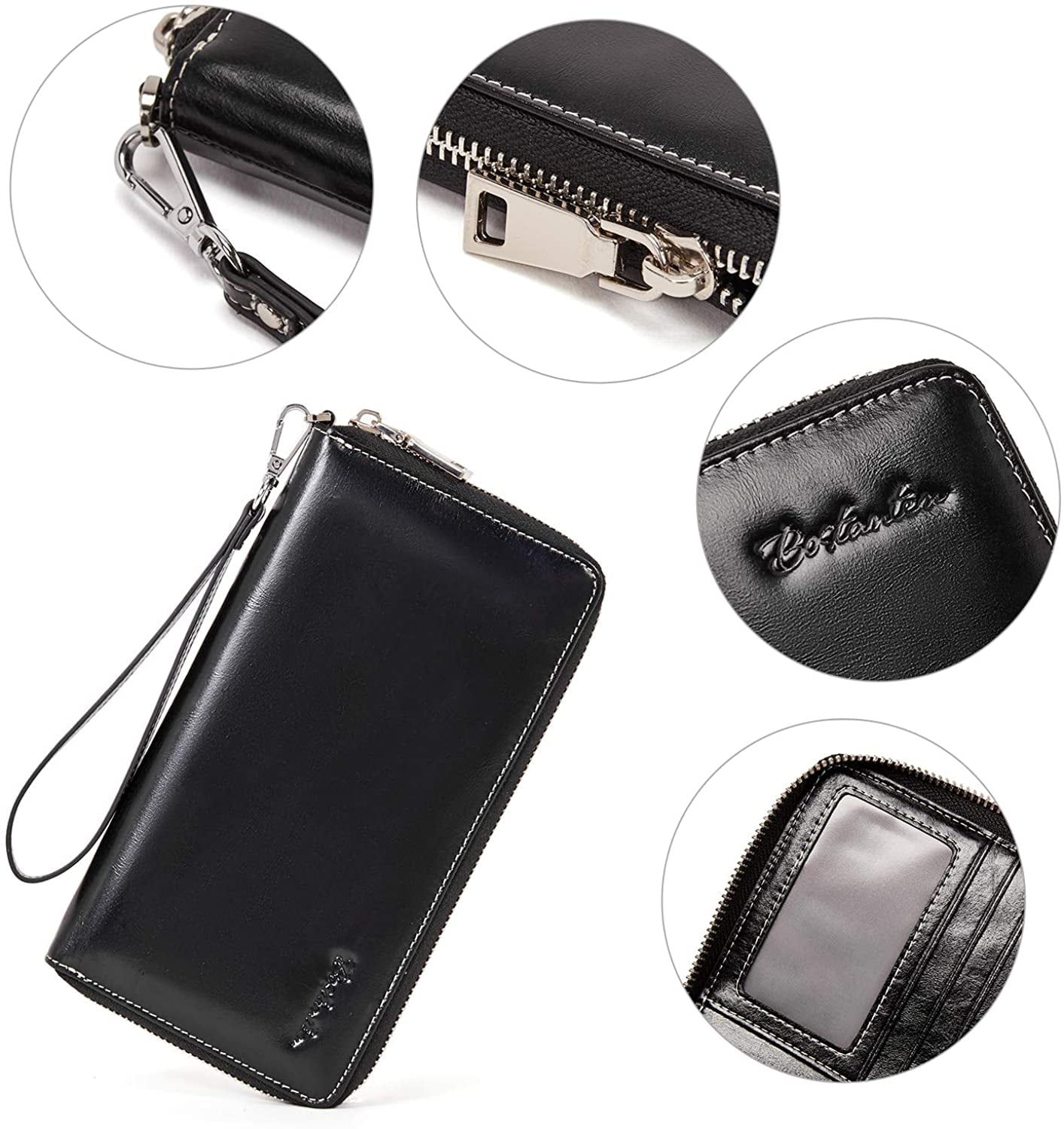 BOSTANTEN Leather Wallets for Women RFID Blocking Zip Around