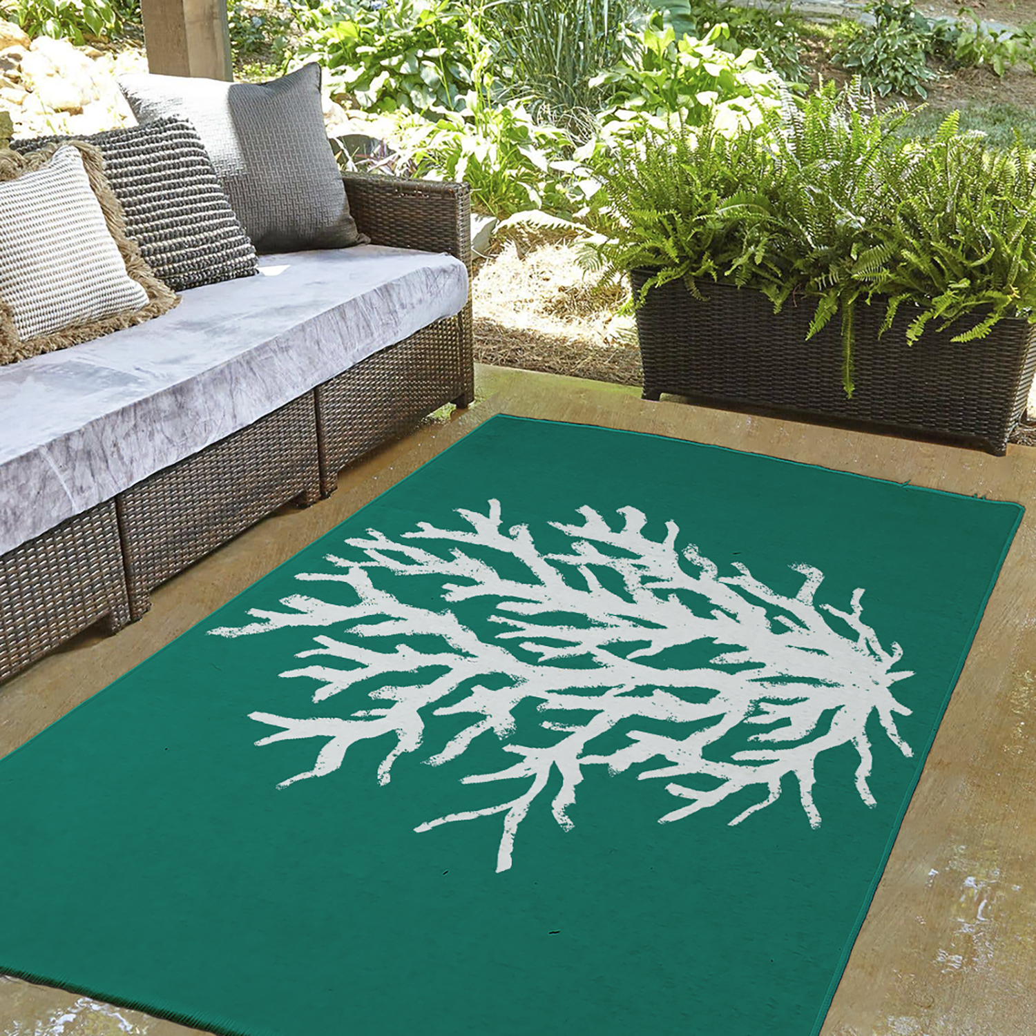 3' x 5' Simply Daisy Big Seaweed Beach Style Chenille Area Rug, Kelly Green