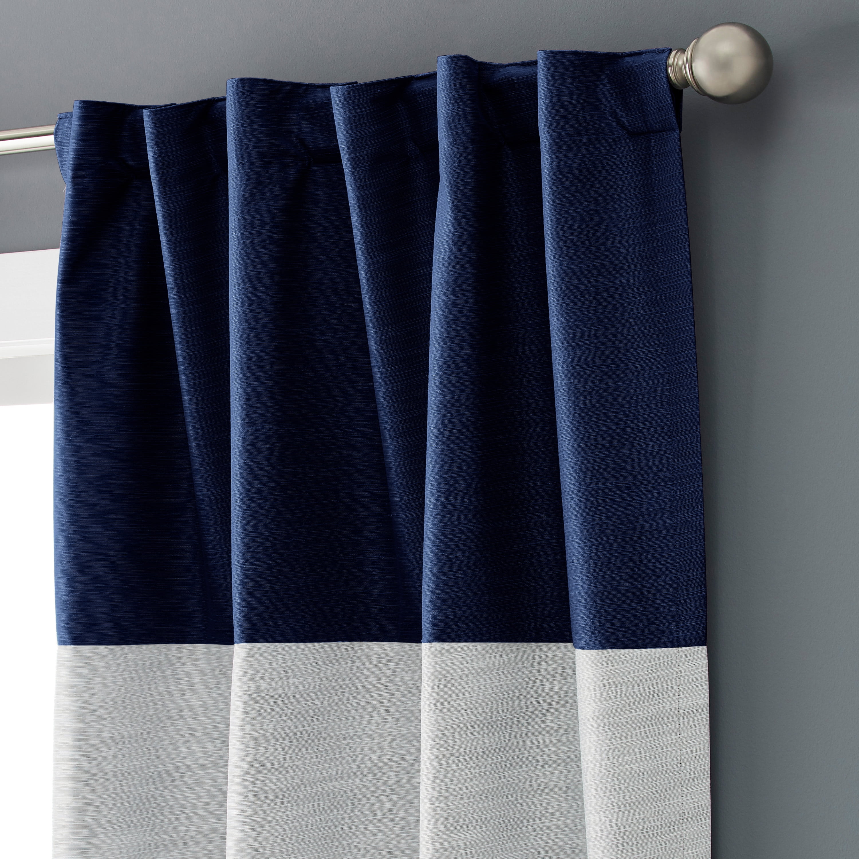 Better Homes & Gardens Colorblock Rod Pocket and Back Tab Blackout Curtain Panel, 1-Piece, Blue, 50" W x 84" L
