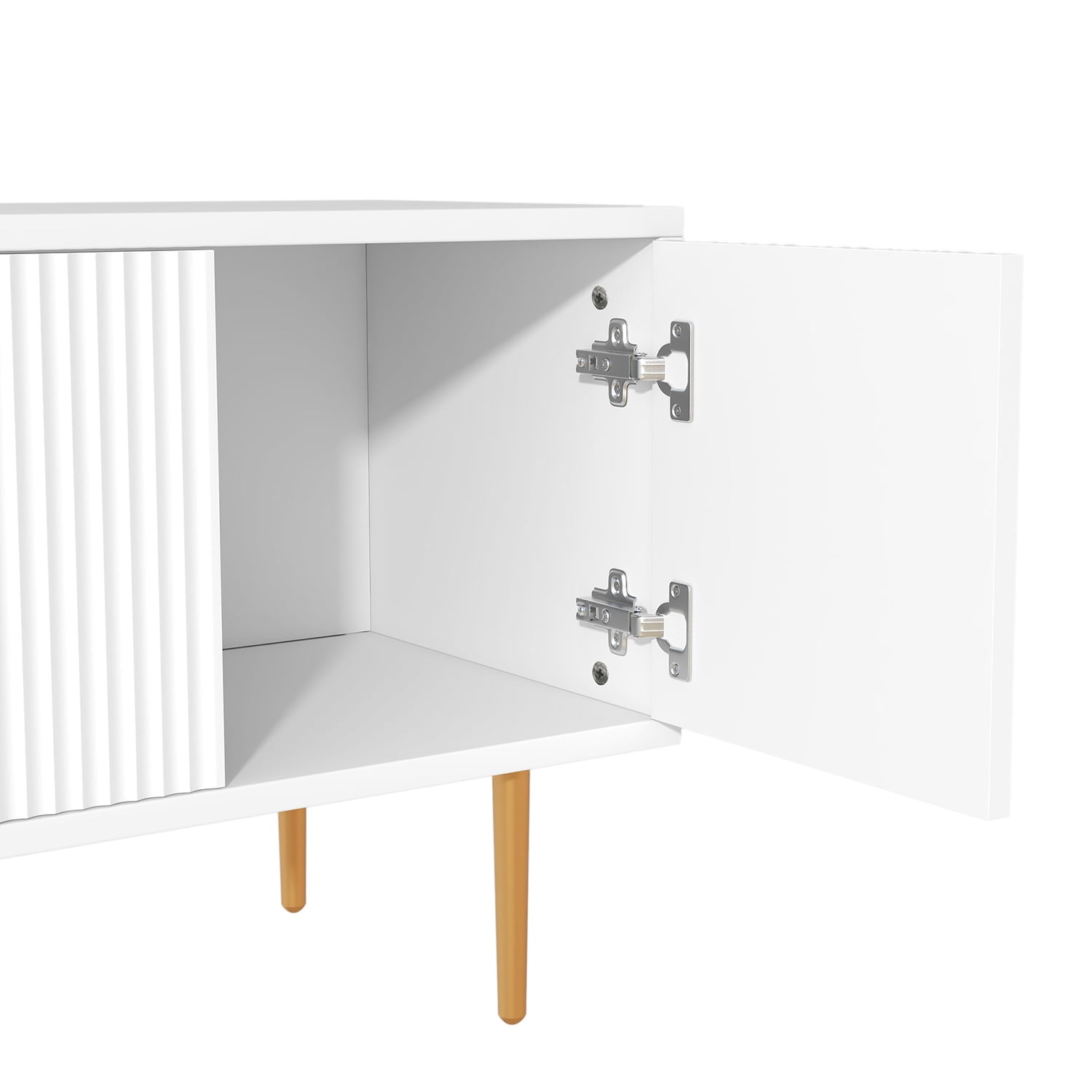 Kepooman Modern TV Stand with 5 Champagne Legs, TV Cabinet with Storage Bin for Living Room, White Kepooman Modern TV Stand with 5 Champagne Legs, TV Cabinet with Storage Bin for Living Room, White