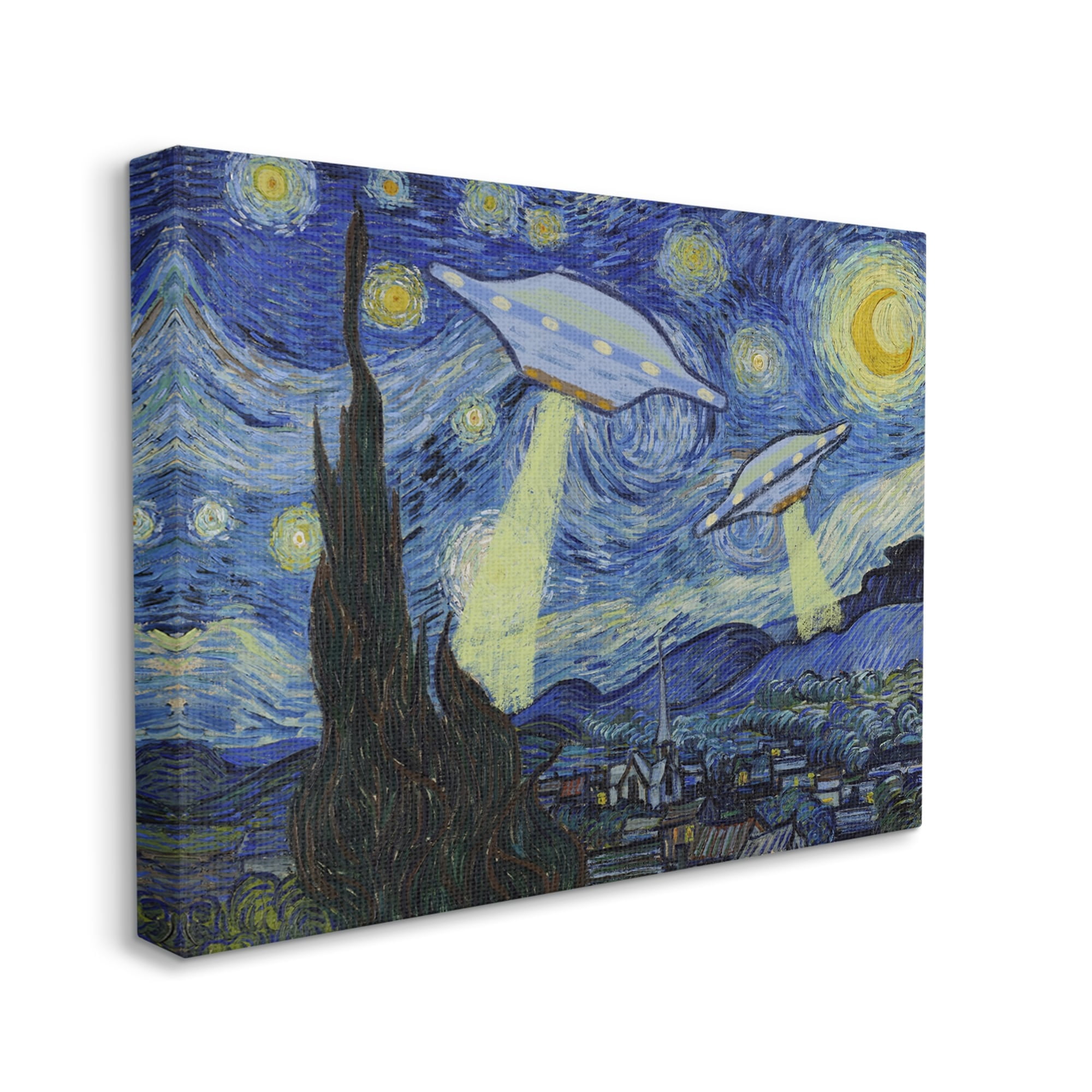 Stupell Industries Starry Night Classic Alien UFOs Fairy Tales & Fantasy Painting Gallery Wrapped Canvas Print Wall Art