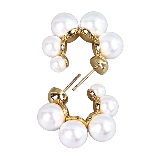 Pendientes Elegantes, IMitación de Aro de Cobre Pearl Exquisito Gold Smiling Mujeres Pendientes Hermosos para la Fiesta para Viajar