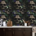 thumbnail image 2 of Gothic Peel and Stick Wallpaper Skull White Lilies Violets Aged Bone Texture Gothic Art Wall Mural 17.7in x 9.8ft Self Adhesive Removable Wall Paper Renter Friendly for Dorm Bedroom Cabinets, 2 of 8