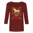 thumbnail image 5 of Ounisa Year of The Horse Women's Long Sleeve Shirts Casual Crew Neck Tops Tee Tshirts Loose 3/4 Sleeve Top Outfits Clothes, 5 of 5