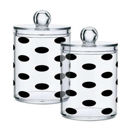 Ryvnso 2 Pack Qtip Holder Organizer Black Polka Dots Bathroom Cotton Swabs Cans Storage Canister
