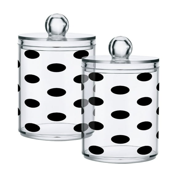 Ryvnso 2 Pack Qtip Holder Organizer Black Polka Dots Bathroom Cotton Swabs Cans Storage Canister