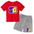 thumbnail image 3 of Conjunto de camiseta de cuello redondo de algodón para niños de verano con 24 mangas cortas y pantalones cortos casuales estampados para niños y niñas de 2 a 12 años, 3 of 5