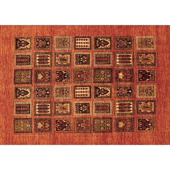 Ahgly Company Indoor Rectangle Abstract Orange Modern Area Rugs, 5' x 7'