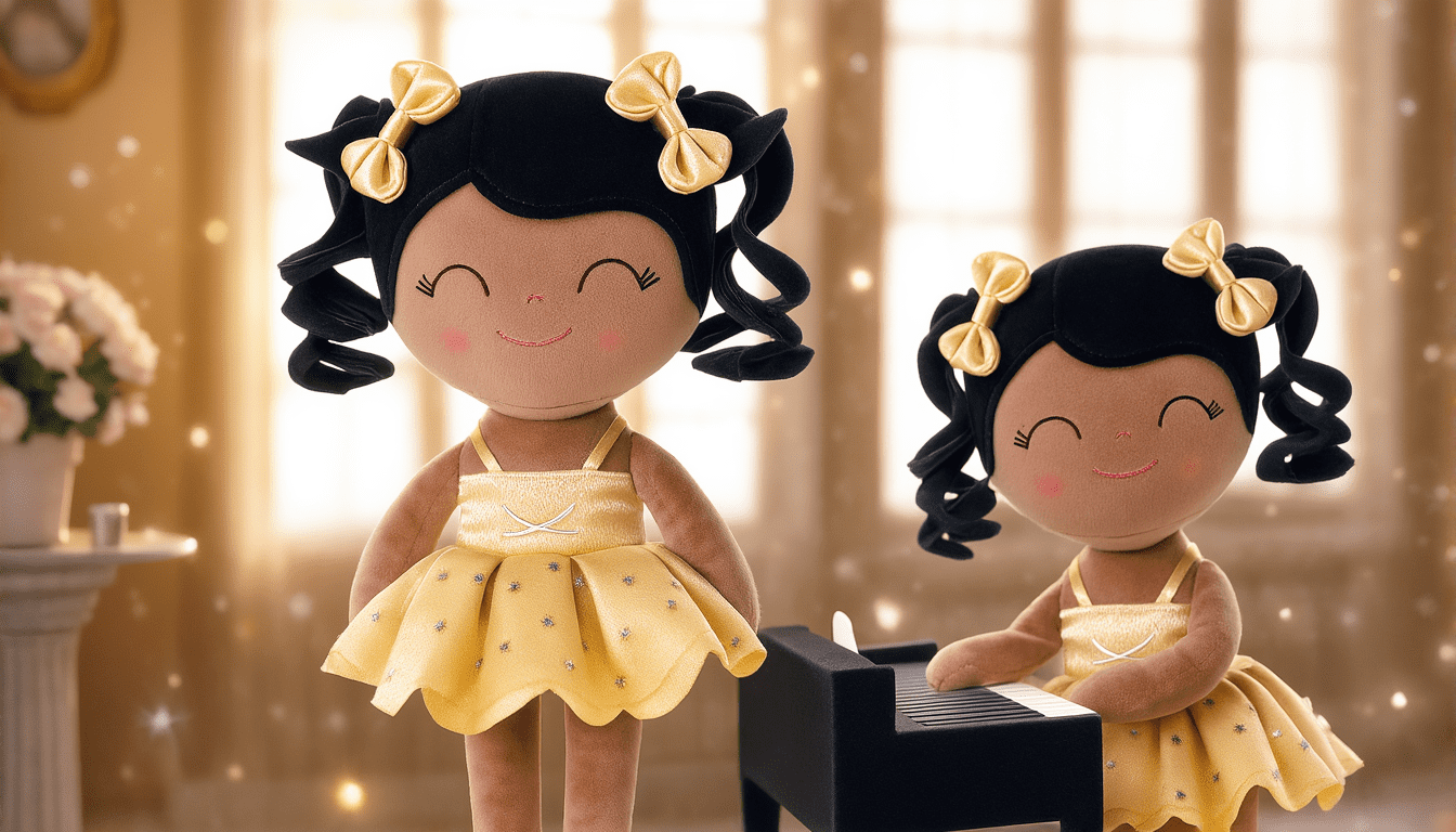 Gloveleya Baby Girl Gifts Plush Dolls Soft Girls Toy Ballerina Golden 13 Inches with Gift Box