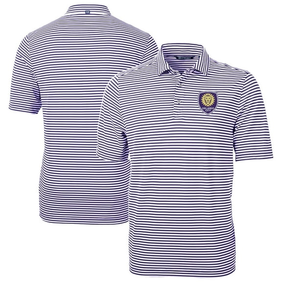 Men's-Cutter & Buck  Purple Orlando City SC Big & Tall Virtue Eco Pique Stripe Recycled Polo