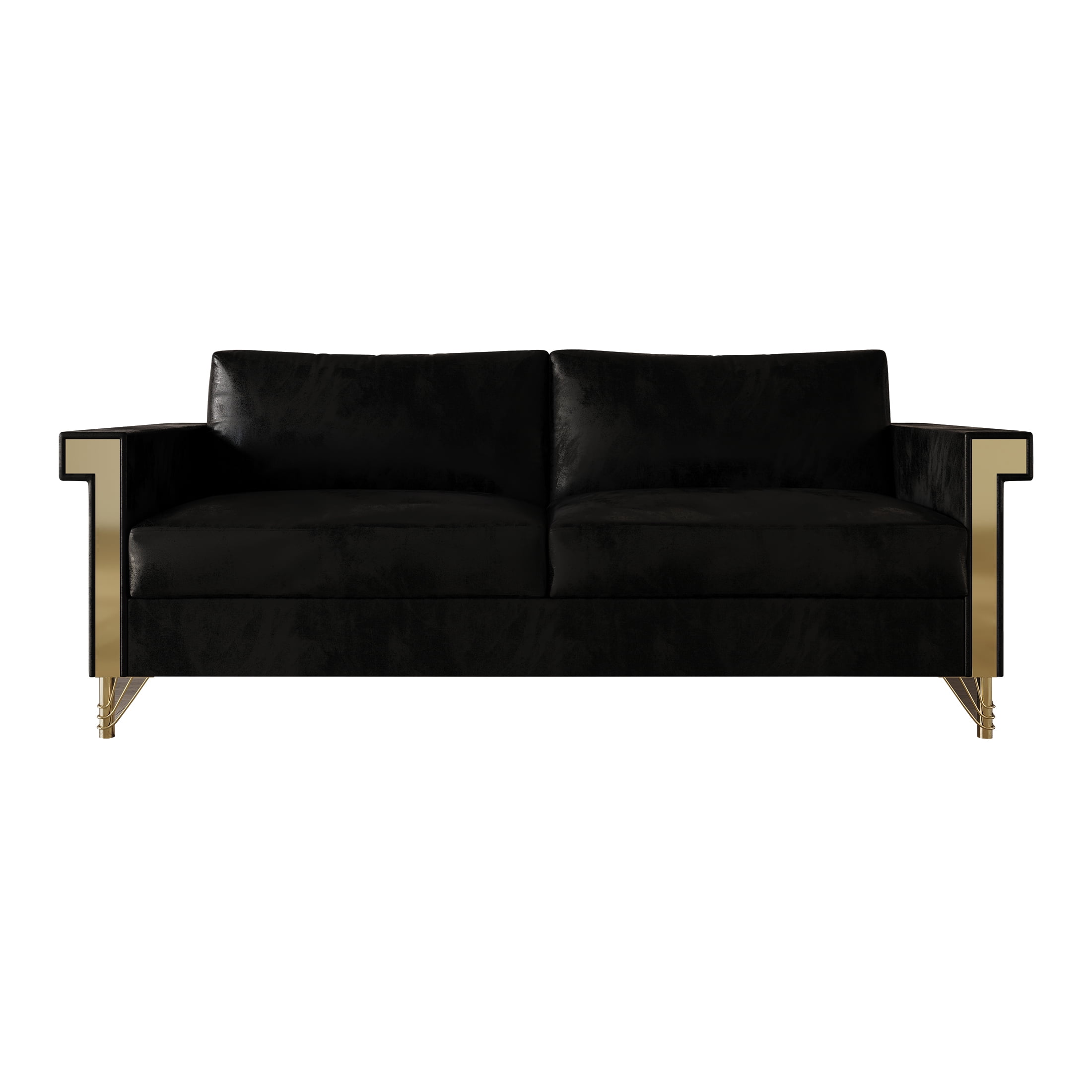 Castle Place Comtemporary Glam Velvet Upholstered Sofa, Black