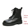 thumbnail image 5 of hopeusnice Round Toe Lace Up Elastic Panel Ankle Boots Women Leather Boots for Club Black 35, 5 of 7