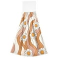 thumbnail image 7 of 2 Pcs Kitchen Hand Towels with Hanging Loops Absorbent Soft Fast Drying Decor Bath Towels Orange and White Striped Daisy, 7 of 7