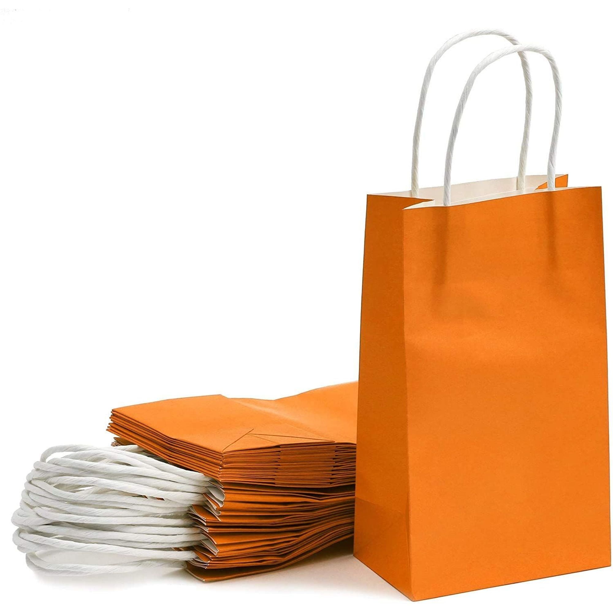 25 pcs 5"x3.15"x9" Orange Kraft Paper Gift Bags, Party Favor, Shopping