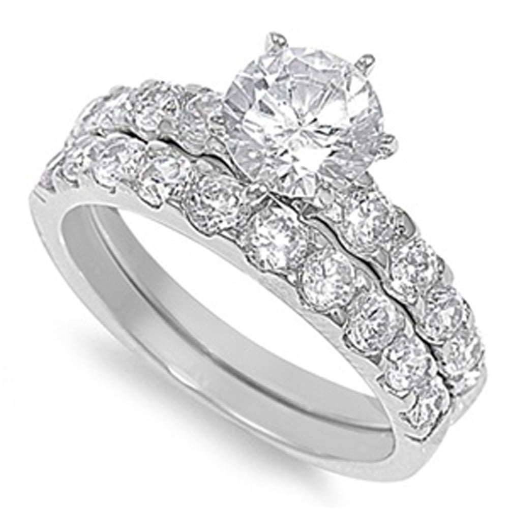 Oval White CZ Unique Halo Wedding Ring Set .925 Sterling Silver Band Sizes 5-10 