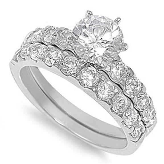 Sterling Silver Custom Engagement Ring Wedding Band Bridal Set White CZ 925 Female Size 5