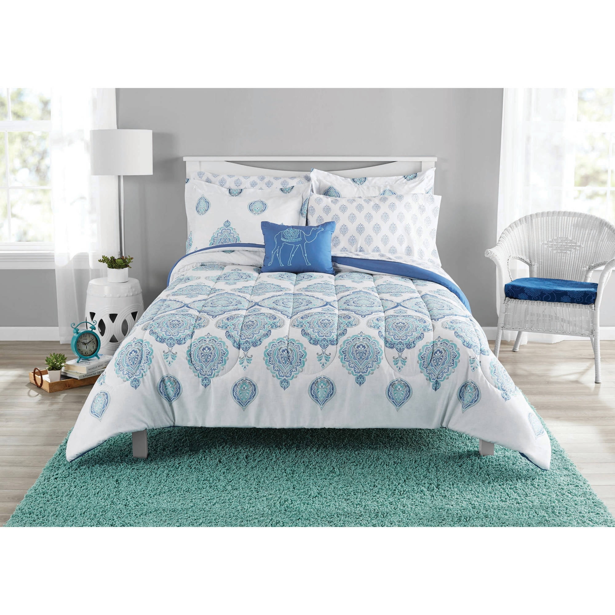 Mainstays Blue Arabesque Bed in a Bag Coordinated Bedding