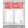 thumbnail image 2 of Geometric Plaid Linen Curtain Valance for Bedroom/Bathroom/Kitchen/Office/Living/Dining Room Window,Red Modern Minimalist Buffalo Checkered Rod Pocket Topper Decorative Cafe Drapes Panel 60"x18", 2 of 6