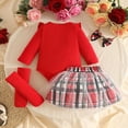thumbnail image 4 of Tisuna Girls Fall Outfit Set Kids Comfortable Long Sleeve Crew Neck Plaid Print Romper And Skirt Headband Socks Outfits Children'S 4 Pieces Casual Wear Clothes Set Size 9-12 Months, 4 of 8