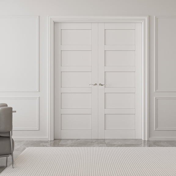 60" x 80" Paneled Prehung Interior French Doors Solid Manufacture Wood Double Door With Hardware Kit / Handles