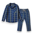 thumbnail image 3 of COUVER Men’s Fleece Pajama Set with Button-Down Top and Drawstring Pants Plaid Blue Grey Size S, 3 of 6