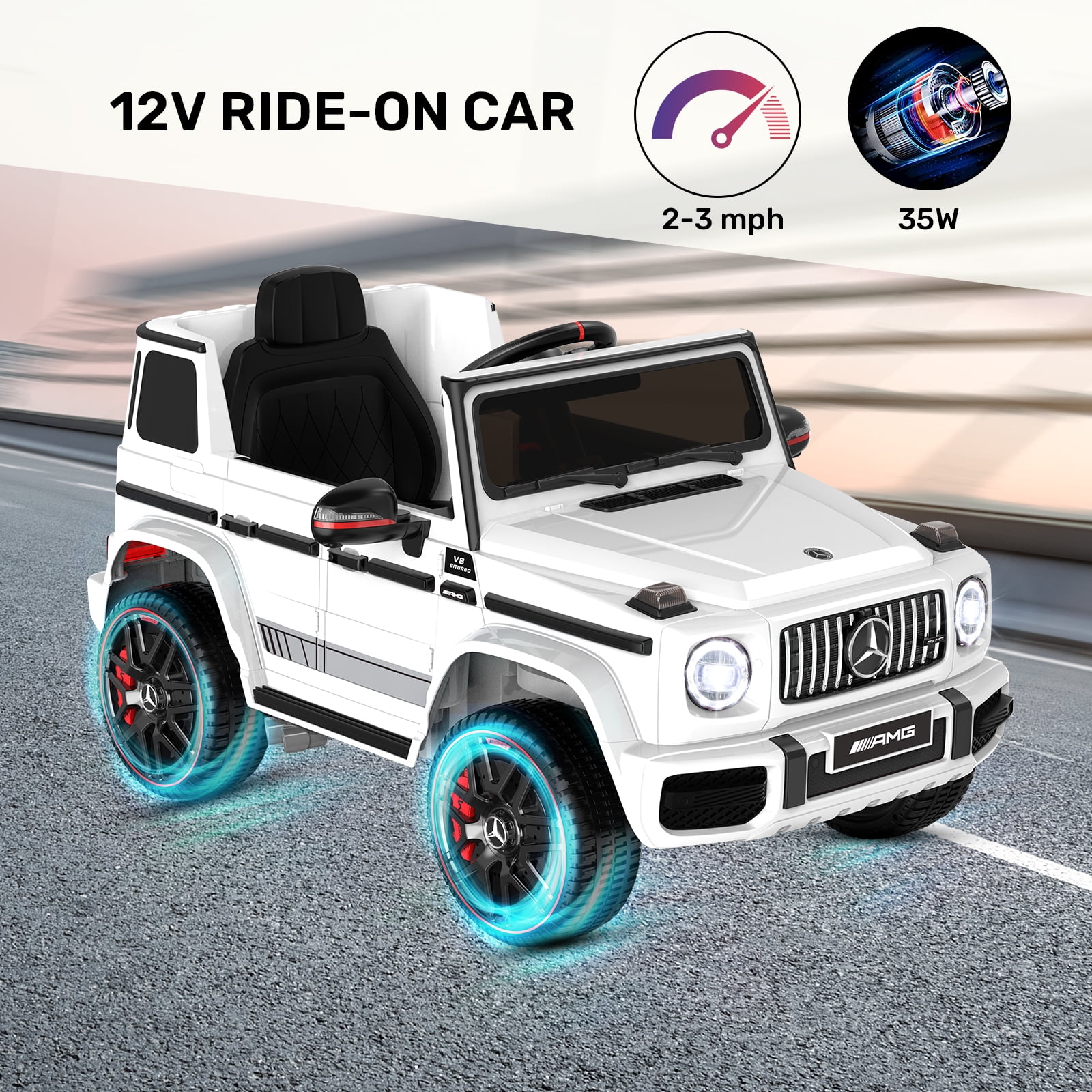 TOKTOO 12V Powered Ride on Toy Mercedes-Benz G63 Licensed for Kids, Electric Toddler Ride on Car w/Parent Remote Control, MP3, LED Headlight, Gift for Boys Girls Aged 2-4 Years, White