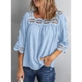 thumbnail image 2 of Camisetas de verano de Color puro con puños de hombro y cuello cuadrado de encaje para mujer, 2 of 6