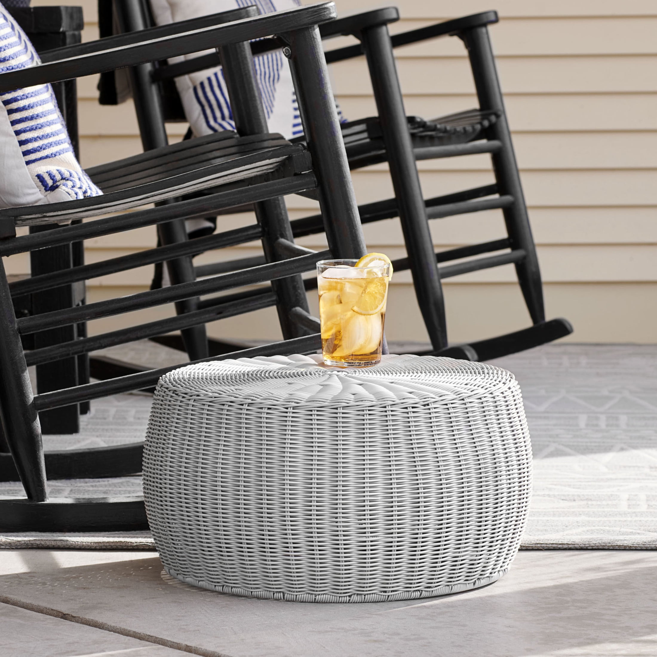 Household Essentials Handwoven Resin Storage Stool Ottoman, Gray