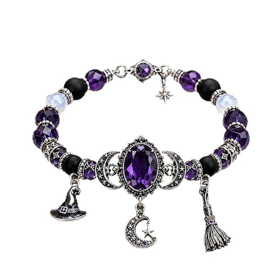 Halloween Witch Bracelet, Crystal Moon Jewelry, Celestial Wrist Accessory, Mystical Symbolic Design and Adjustable Comfort Fit for Daily Wear, Costume Parties and Gift Giving.
