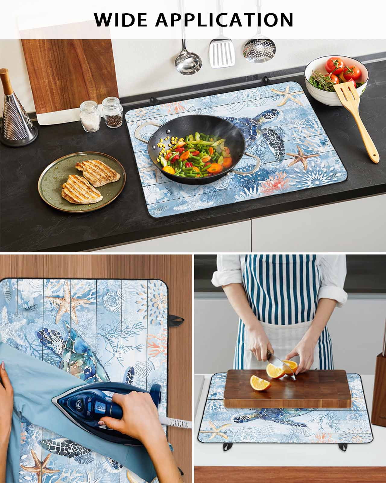 nqOlkjepod Large Induction Cooktop Protector Mat 24"x21", Blue Turtle Coastal Stove Top Covers for Electric Stove, Summer Beach Nautical Starfish Stove Burner Cover Mats, Glass Top Stove Cover