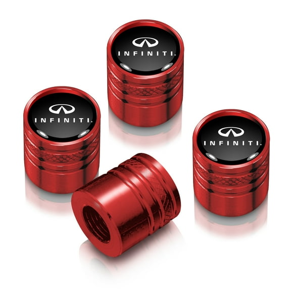 INFINITI Logo in Black on Red Aluminum Cylinder-Style Tire Valve Stem Caps
