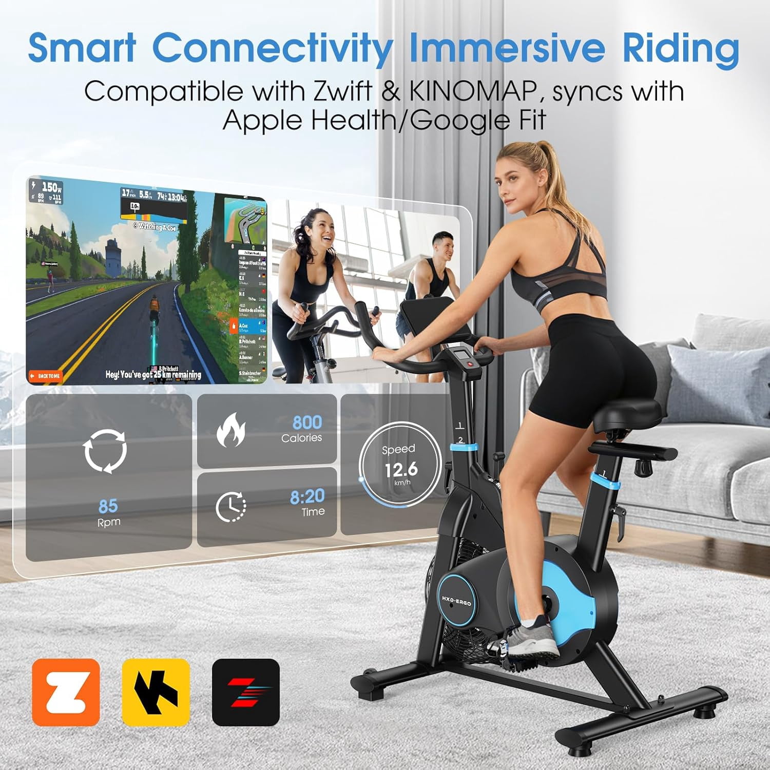 HXD-ERGO Exercise Bike, Air & Magnetic Resistance Stationary Bike for Home, Silent Belt Drive, App Compatible Cycling Bike with LCD Monitor, 350lbs Capacity Workout Bike