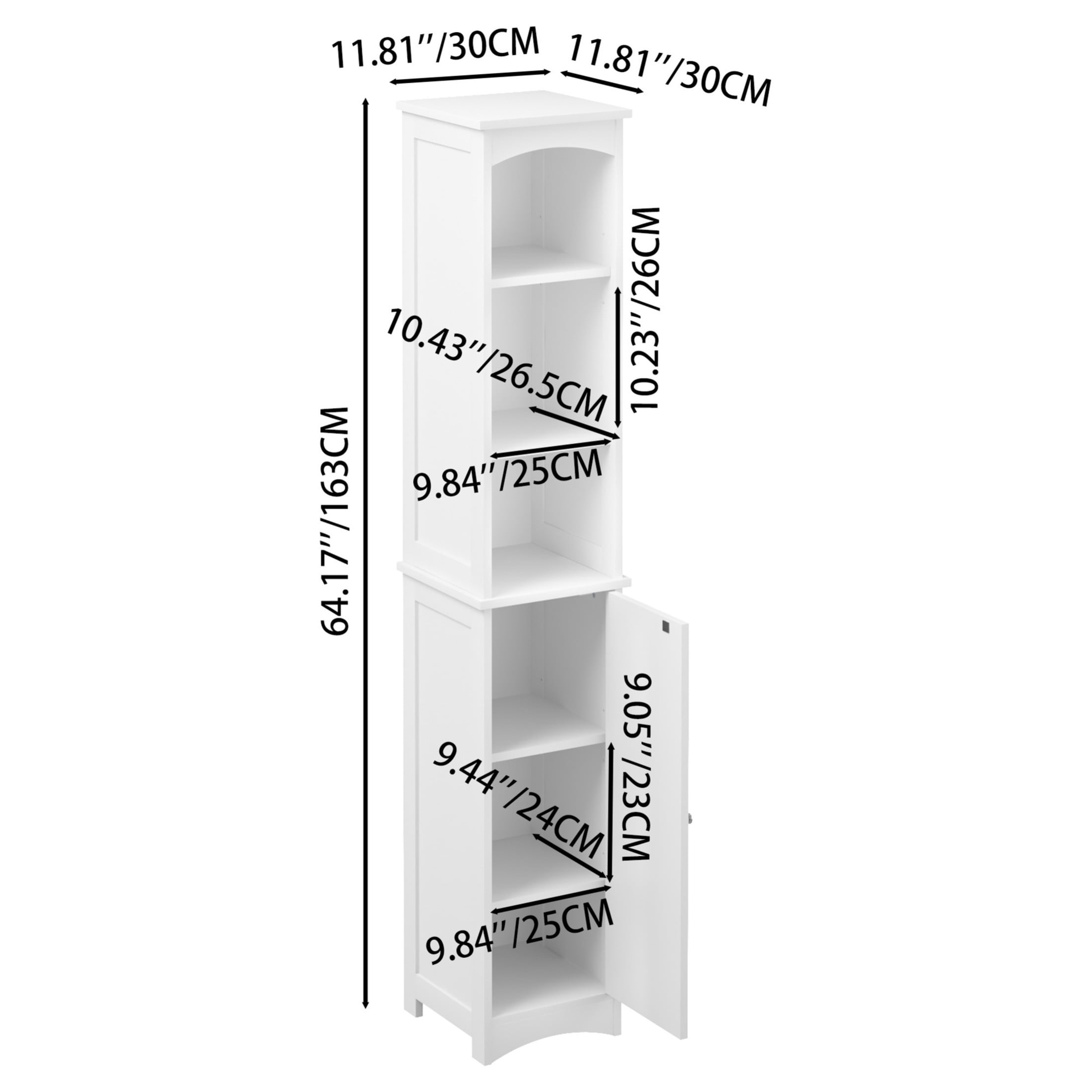 Noble House 64" Tall Bathroom Storage Cabinet, Slim Freestanding Linen Tower with Adjustable Shelves, White