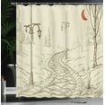 thumbnail image 4 of Ambesonne Sketch Shower Curtain, Park Alley Night Time Area, 69"Wx84"L, Beige and Red, 4 of 5