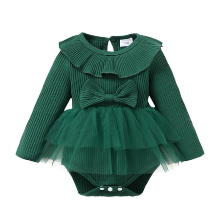 

NZRVAWS Dress For Infant Girls 12 Months Baby Girls Lotus Leaf Collar Splice 18 Months Baby Girls Gauze Romper Dress 1PCS Winter Dress Green