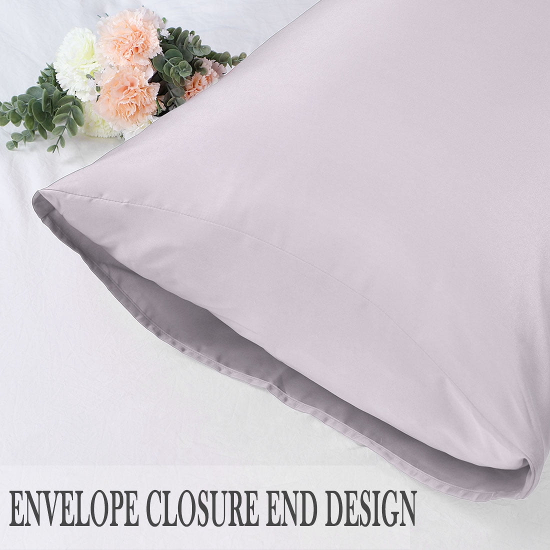 Unique Bargains Silky Satin Pillow Cases Covers Set of 2 Lavender Gray King