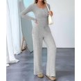 thumbnail image 6 of Women'S 2 Piece Matching Lounge Sets Fall Fashion Outfits Henley Neck Sweater Top Wide Leg Pants Sweat Suits Gray XL, 6 of 9