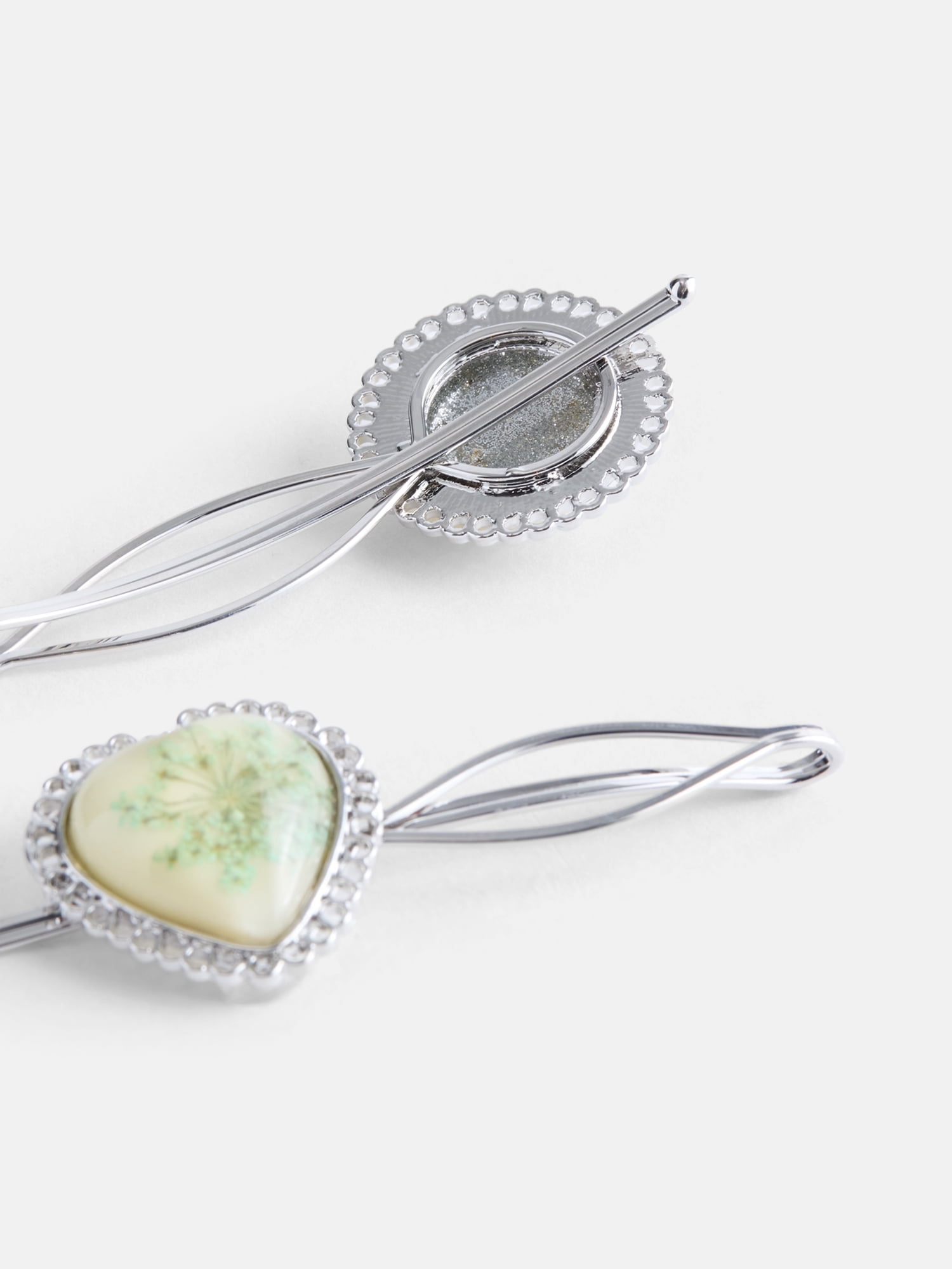 No Boundaries Pressed Flower Hair Clips, 2-Pack, Women's, Green/Rhodium