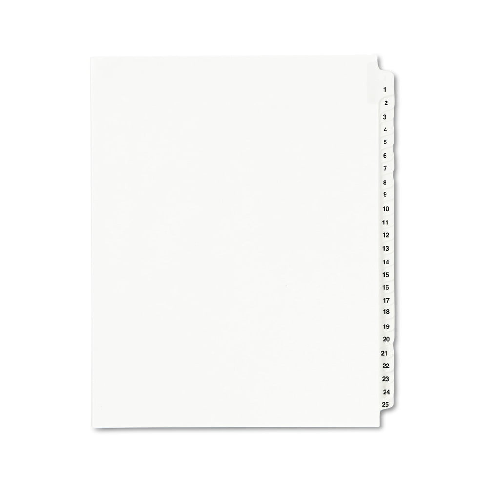 Avery 01330 1 - 25 Tab 8-1/2 in. x 11 in. Standard Collated Legal Dividers - White (1 Set)