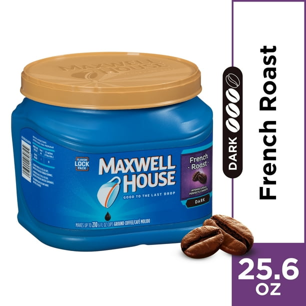 Maxwell House Dark French Roast Ground Coffee, Caffeinated, 25.6 oz Can