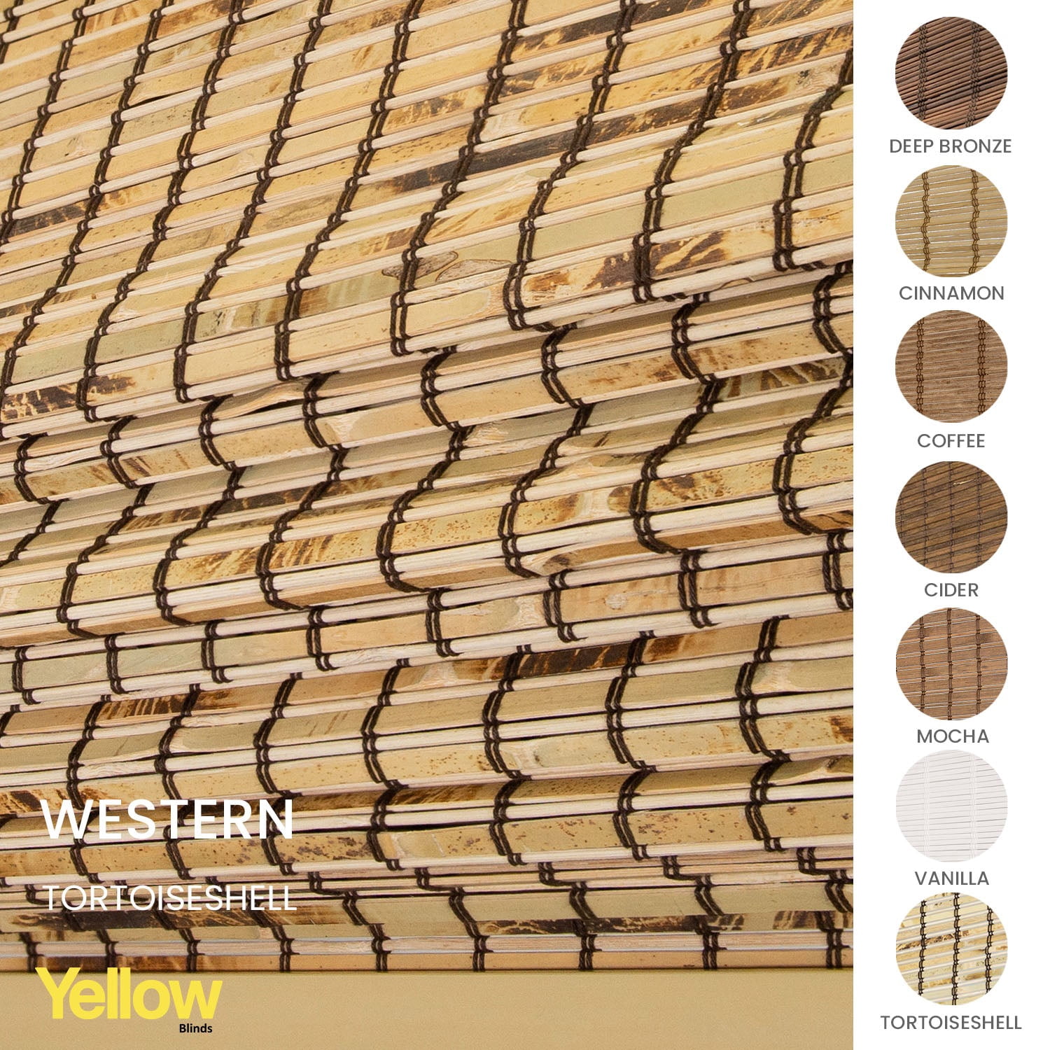 Yellow Blinds 32"W x 64"H Natural Woven Cordless Light Filtering Bamboo Roman Shades for Window, Tortoiseshell