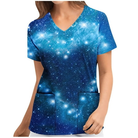 

Yourumao Women Clearance Tops Star Heart Lover Graphic Slim Tunics Blouses for Womens Summer Fall Short Sleeve V Neck Spandex Work Scrub Uniform Tops Camisole Ladies